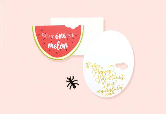 Valentine Card, You're One in a Melon Valentine, Watermelon Valentine's Day, Galentines Day Card, Friend Valentine Card for Him Card for Her Il_570xn