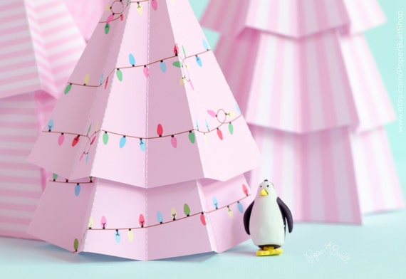 Christmas Decor, Christmas Tree Favor Box Kit, Holiday Tree, Treat Box, Pink, Holiday Centerpiece, Holiday Decor, Retro, Advent Calendar Il_570xn