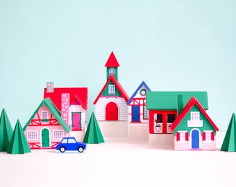 Alpine Christmas Village, Mantel Scene, Festive Santa Village, North Pole, Christmas DIY, Christmas Tree Decoration, Holiday Centerpiece
