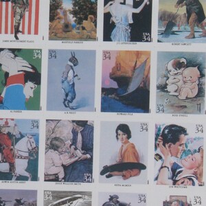 Framed and double matted of Famous Illustrators, stamp collection, comic strip stamp collection, 34 cent stamps, issued in 2001, vintage