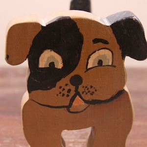 Adorable Folk Art Painted Wood and Wire Dog Bulldog Terrier Letter Napkin Holder, hand made, vintage
