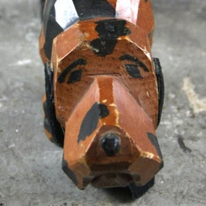 Bloodhound Hound Dog Wood Carving with Suede Leather Ears, hand carved and hand painted vintage