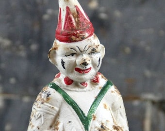 Antique Cast Iron Clown Coin Bank, Original Paint, Colors of