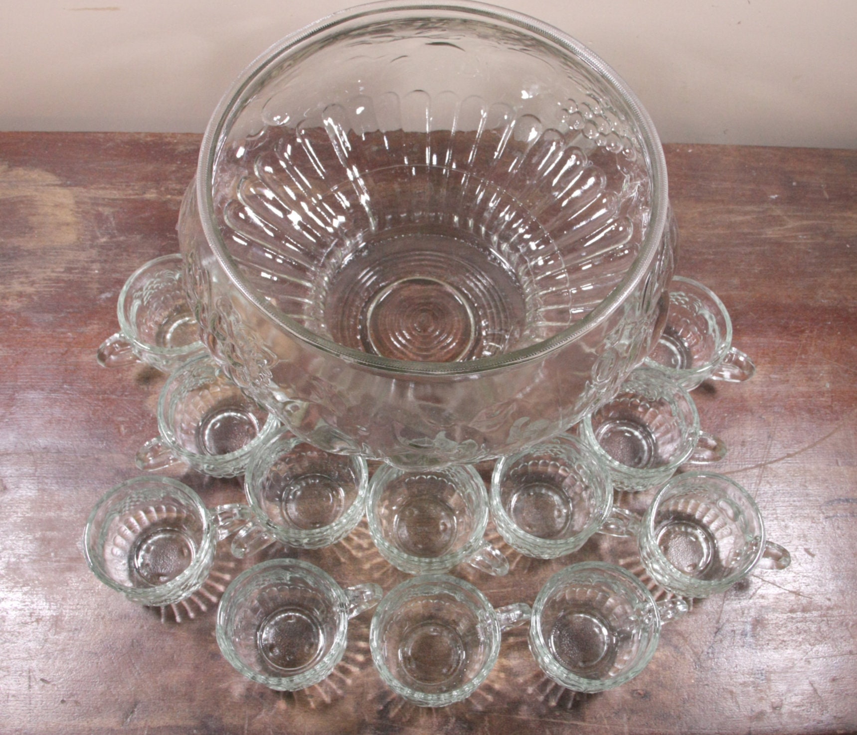 Vintage Glass Punch Bowl 13 Piece Set Punch Bowl Etsy