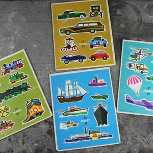 Trains, Planes, Autos and Boats, Adorable 4 Cardboard Puzzle Set, very good condition, vintage