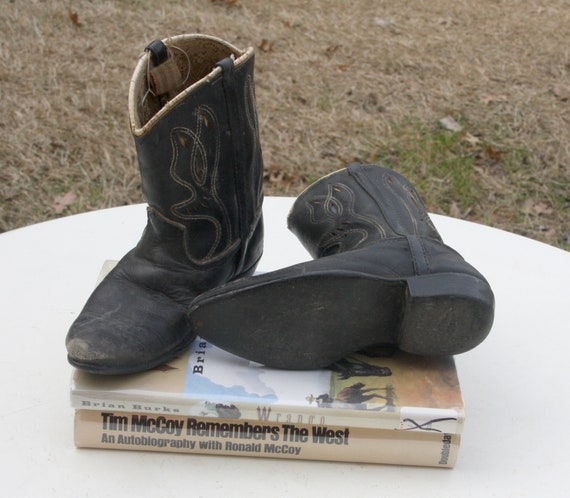 Children's black leather cowboy boots, western cl… - image 3