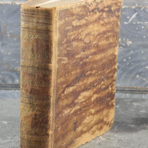 RARE 1843 Holy Bible, Family Bible, Tooled Leather, Old and New Testaments, leather cover