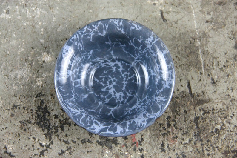 MINT Antique Miniature Enamelware Bowl, Two Tone Blue Swirl Pattern, Salesman Sample image 1