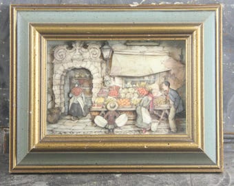 anton pieck 水彩画 市場の風景 Anton Pieck. Framed Print: Vintage Dutch Market Scene Illustration