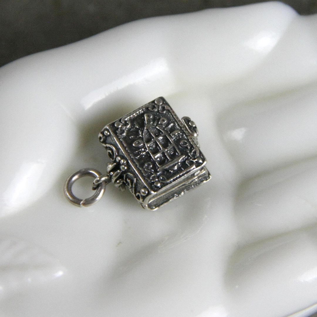 Sterling Silver Holy Bible Locket With Angel Watching Over Baby in Crib ...