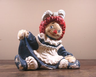 Charming Raggedy Ann Plaster Chalk Doorstop Sculpture Figurine, Heavy Weight, vintage