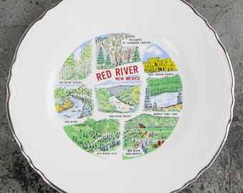 Decorative Red River, New Mexico Sourvenir Plate featuring state landmarks