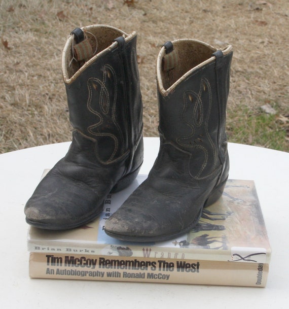 Children's black leather cowboy boots, western cl… - image 4