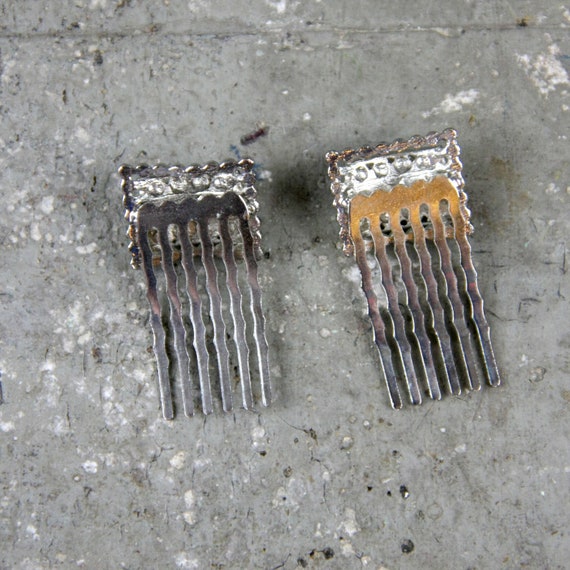 TWO small vintage rhinestone hair combs, two sets… - image 3