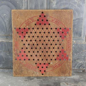 Vintage Wood Hand Painted Folk Art Chinese Checkers Game Board