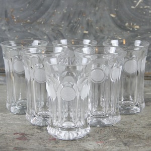 Hard to Find Set of 6 Clear Fostoria Coin Glasses Iced Tea Drinkware, MINT condition