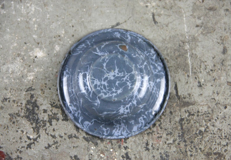 MINT Antique Miniature Enamelware Bowl, Two Tone Blue Swirl Pattern, Salesman Sample image 2