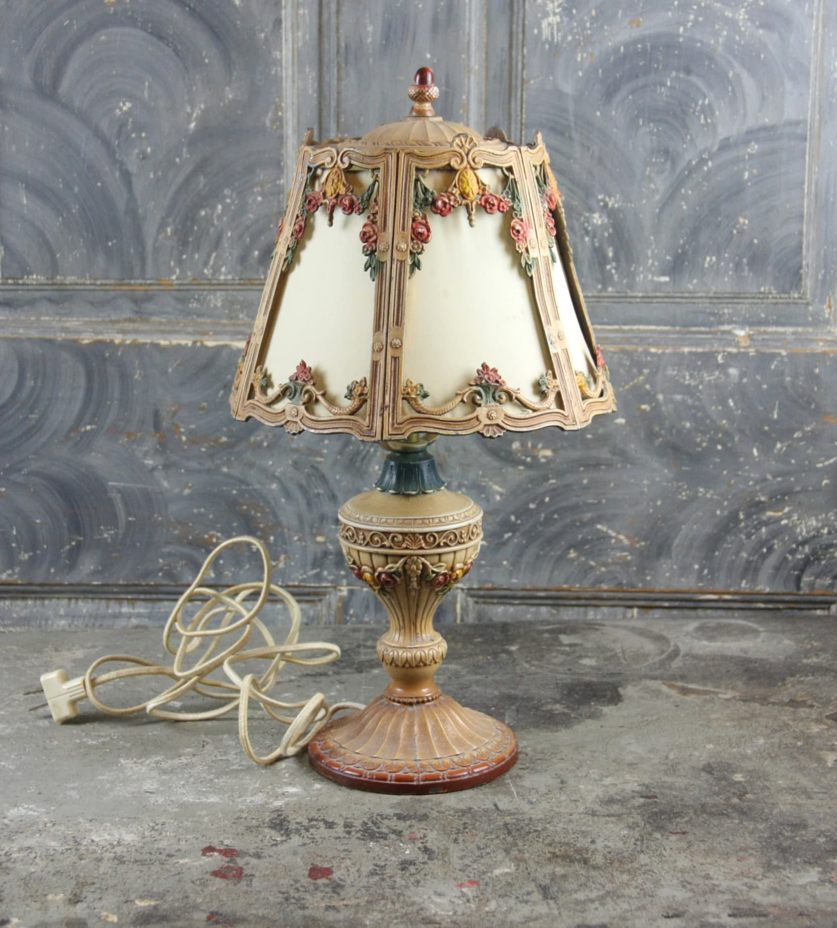 Gorgeous, Antique Floral Boudoir Barbola Lamp