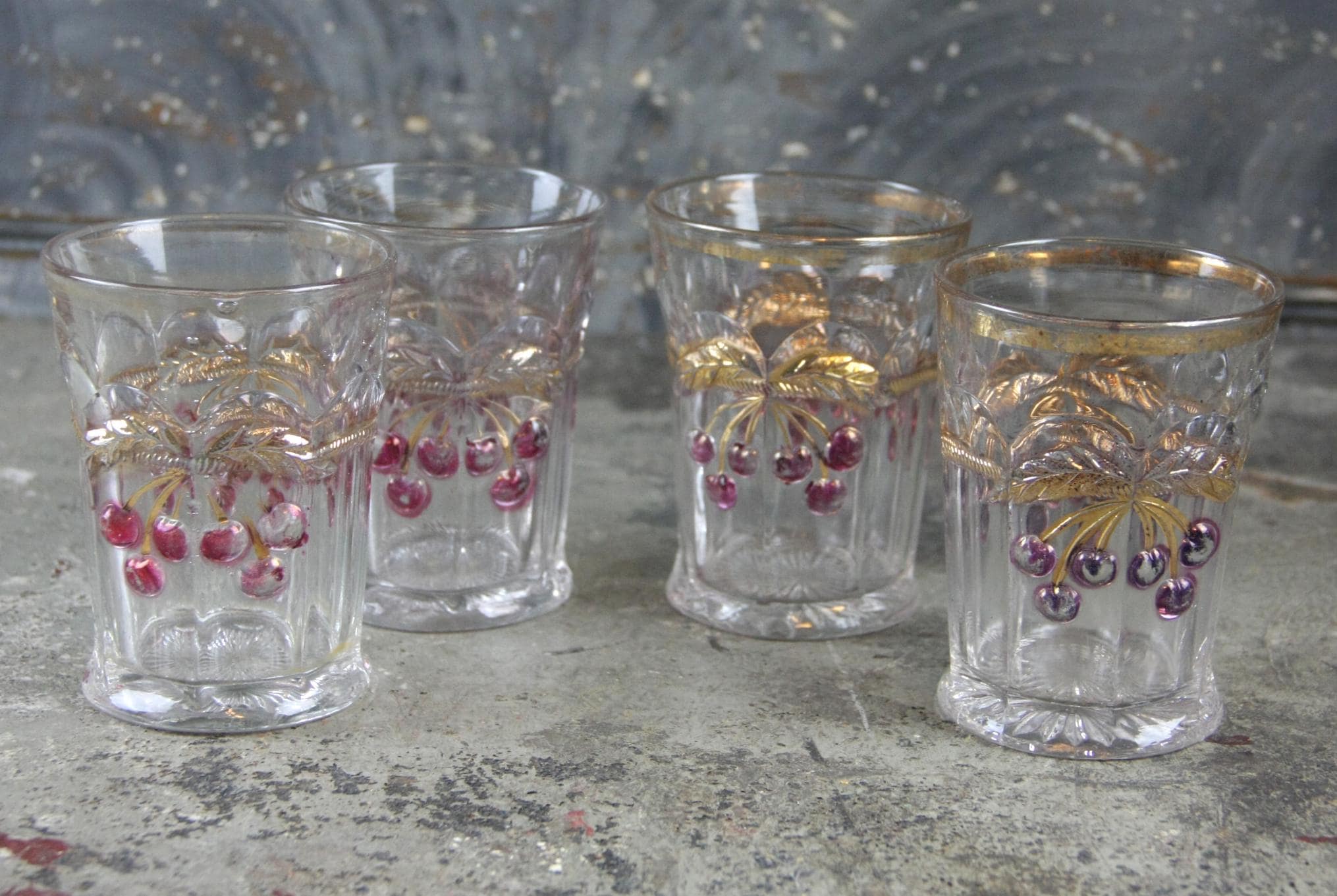 Antique, Late 1800s Set of Four Northwood Cherry & Cable Clear