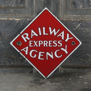 Authentic Vintage Railway Express Agency Porcelain Sign