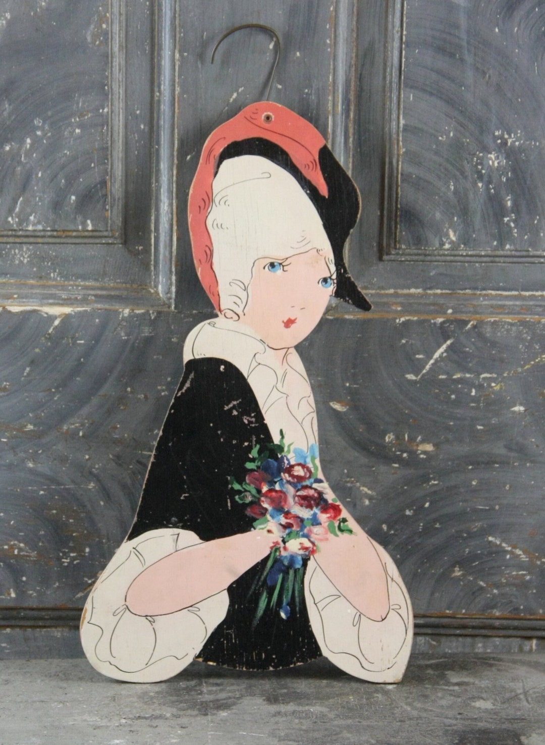 Folk Art Painted Wood Victorian Woman Wall Hanging, Handmade, Vintage ...