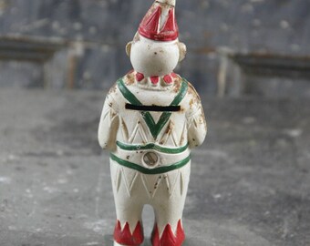 Antique Cast Iron Clown Coin Bank, Original Paint, Colors of