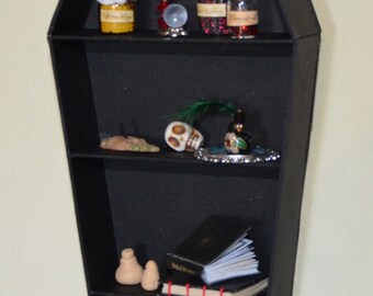 Miniature Vampire/Goth/Witch Bookcase, Coffin Book Case in 1/12 scale