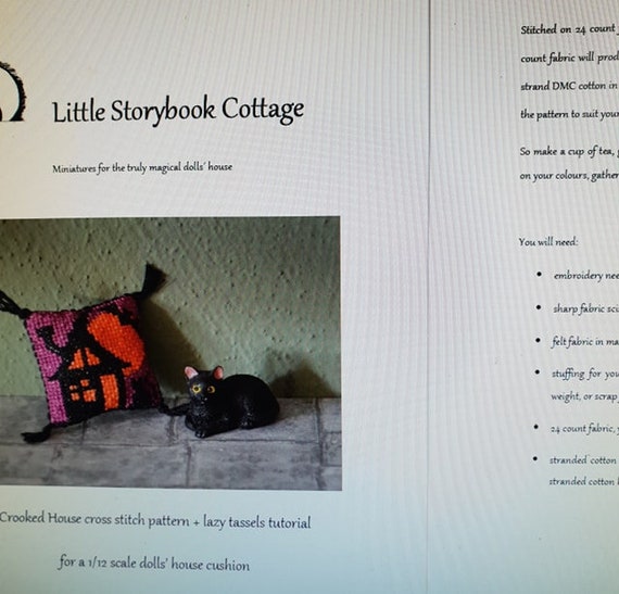 112 scale dollhouse pattern Crooked House cushion PDF Dolls house miniature cross stitch pillow pattern tutorial instructions download