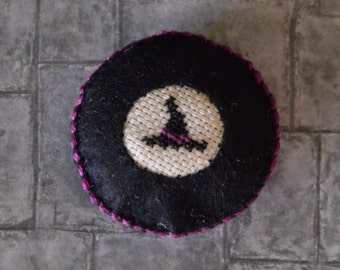 Witch themed embroidered pillow - Witch Hat, Halloween, Goth, dollhouse miniature in one inch scale