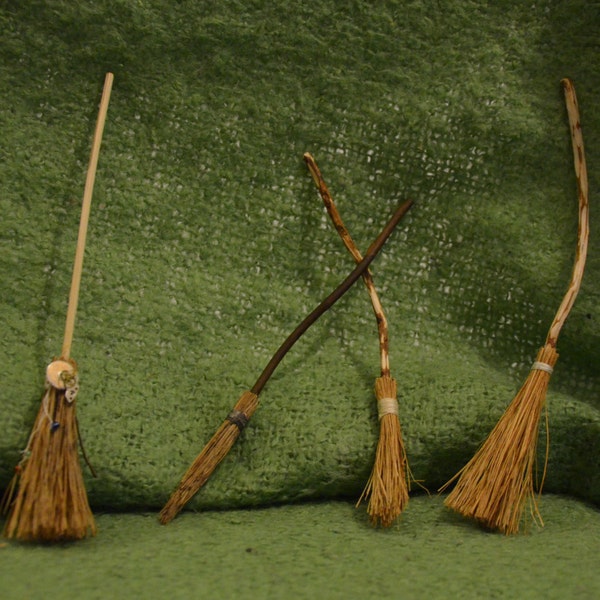 Witches broomstick dollhouse miniature, fantasy miniature in one inch scale