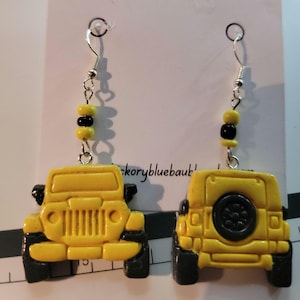 Bright Yellow Jeep Dangle Earrings off road 4 wheel