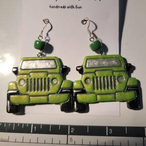 Bright Green Jeep Dangle Earrings off road 4 wheel Lg
