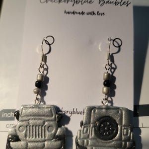 Gray Sparkle Jeep Dangle Earrings off road 4 wheel