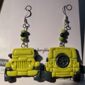 Bright Green Jeep Dangle Earrings off road 4 wheel