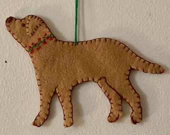 Hand made Felt Dark Yellow/Red Labrador Christmas Ornament