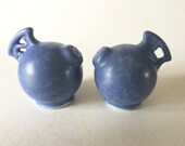 Art Deco RED WING Pottery PLAIN Pattern Matte Blue Salt Pepper Shakers 1935-40s
