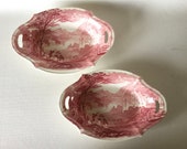 2 Antique JENNY LIND Red Oval Sweet Meat Dish 8 quot C.M. S. Charles Meigh England