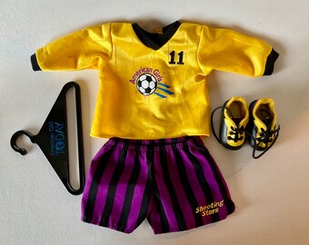 Pleasant Co Socker Uniform Outfit Set w/ Shoes Yellow Purple for 18" American Girl Today Doll 3395