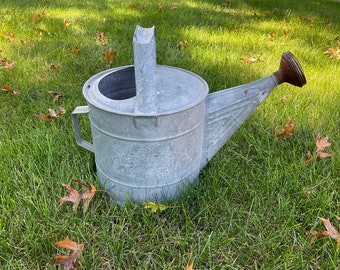 Large Galvanized Metal WATERING CAN 12 Quart Brass Sprinkler Head No Leaks Vintage 1940s