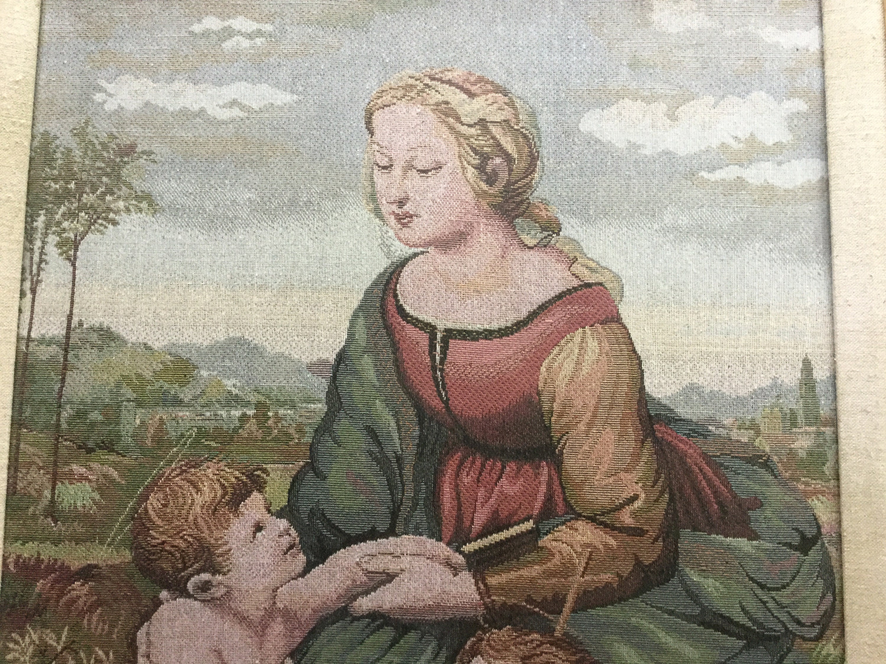 Large Gilt Wood Framed Italian Tapestry Madonna and Child St John ...