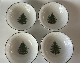 4 CUTHBERTSON Dickens Original Christmas Tree Embossed Coupe Cereal Bowls 6 5/8" England