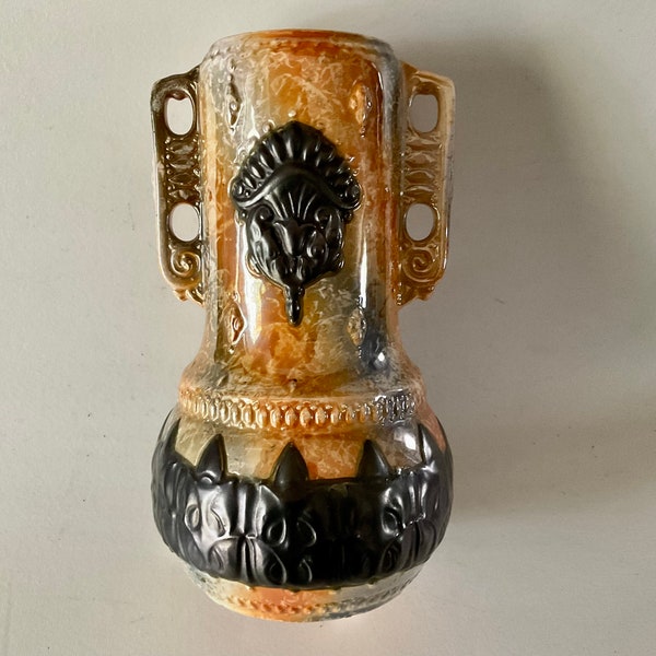 ALIENWARE Ditmar Urbach Vase Orange & Black Czech Art Pottery 1930's 10377