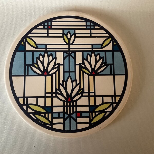 CoasterStone Sottopentola In Pietra Assorbente – Frank Lloyd Wright Waterlilies – 17,8 Cm, Multicolore - 2
