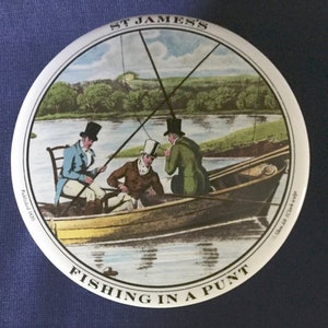 St Jame's Porcelain Relish Jar -- Fishing in a Punt -- PRATT WARE Style Pot and Lid Hackney & Co England Vintage