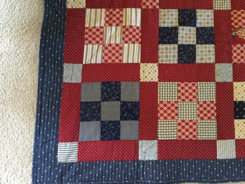Hand Made Cotton LAP QUILT Red White Blue Squares Geometric Etsy
