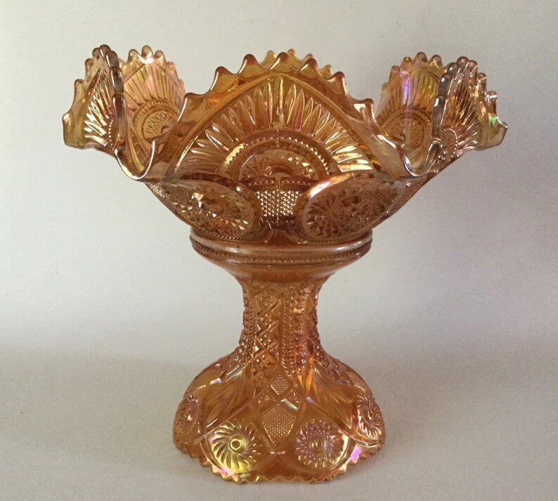 IMPERIAL Marigold Amber Carnival Glass PUNCH BOWL & Pedestal Etsy