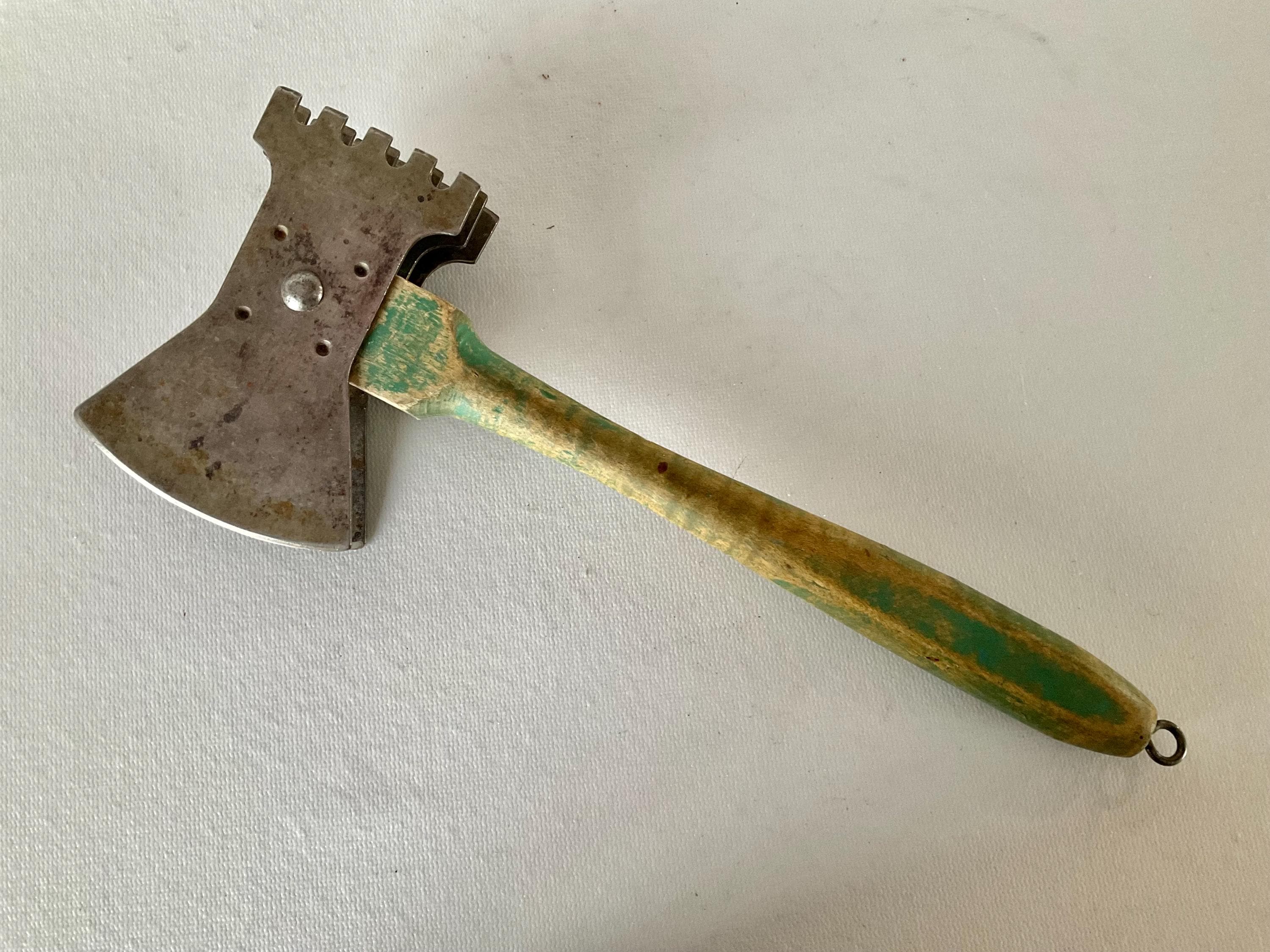 Antique Meat Tenderizer Axe Green Wood Handle Primitive Country