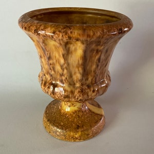 Haeger Pottery USA #3953 Splatterware Style Pedestal URN Planter Vase Brown Yellow Vintage