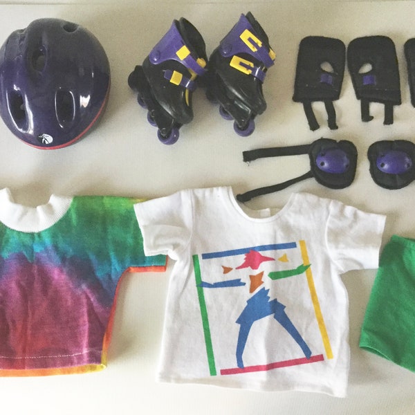 American Girl Pleasant Co ROLLER BLADES In-line Gear Skates Helmet 4 Pads 2 Shirts Shorts Hoodie Retired 1996 NO Doll