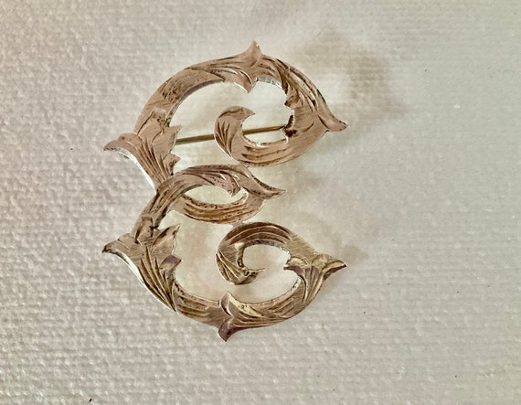 Sterling Initial E Script Etched Pin Brooch Mexic… - image 1